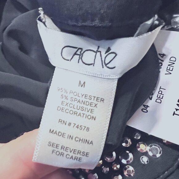 Cache-NWT-Navy Mesh/Gold/Silver Beaded Sleeveless Top-Sz. Medium-Fancy-Built Bra - Picture 12 of 13